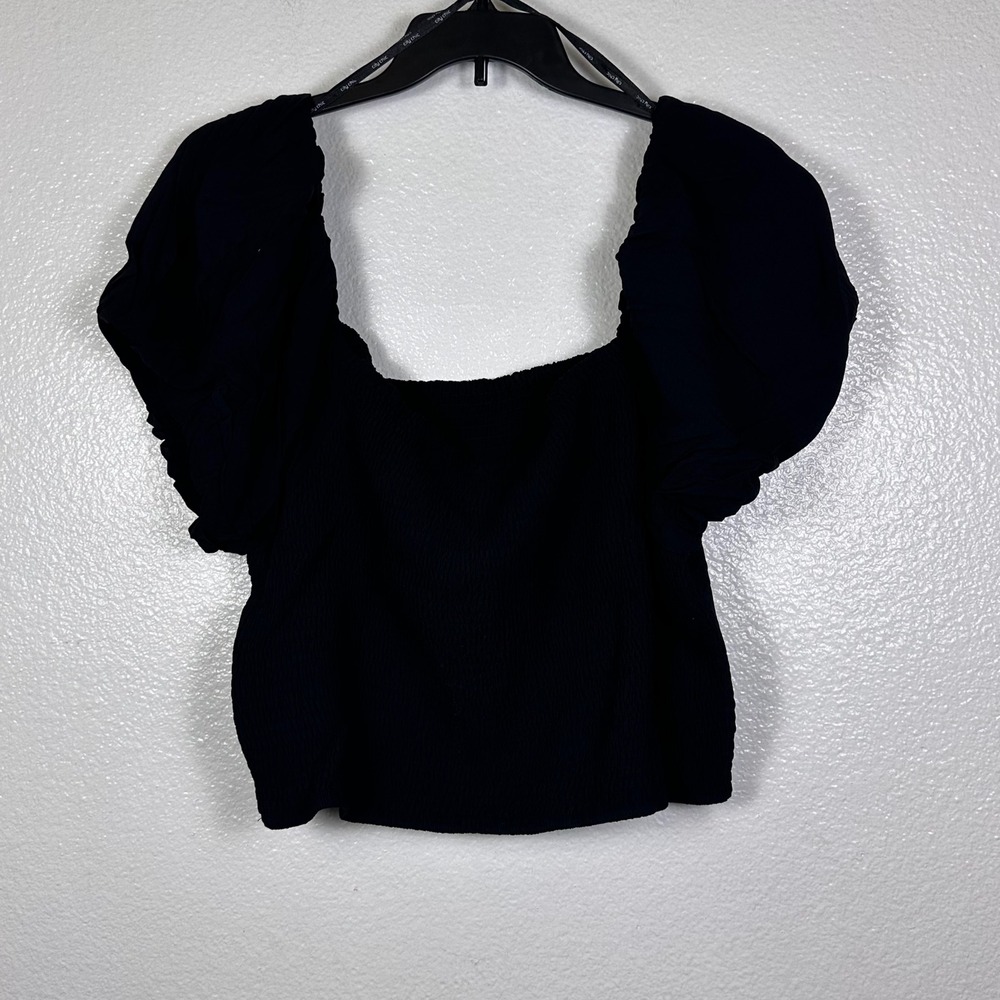 City Chic Dylan Top Black‎ Smocked Puff Sleeve Square Neck Plus Size XXL 24 NEW